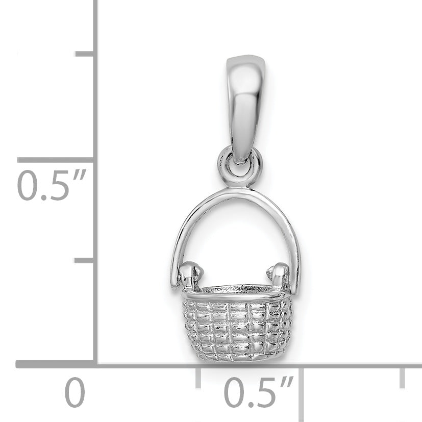 De-Ani Sterling Silver Rhodium-Plated 3D Basket with Moving Handle Pendant