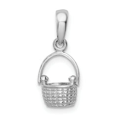 De-Ani Sterling Silver Rhodium-Plated 3D Basket with Moving Handle Pendant