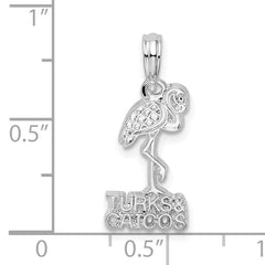 De-Ani Sterling Silver Rhodium-Plated Polished Turks and Caicos Flamingo Pendant