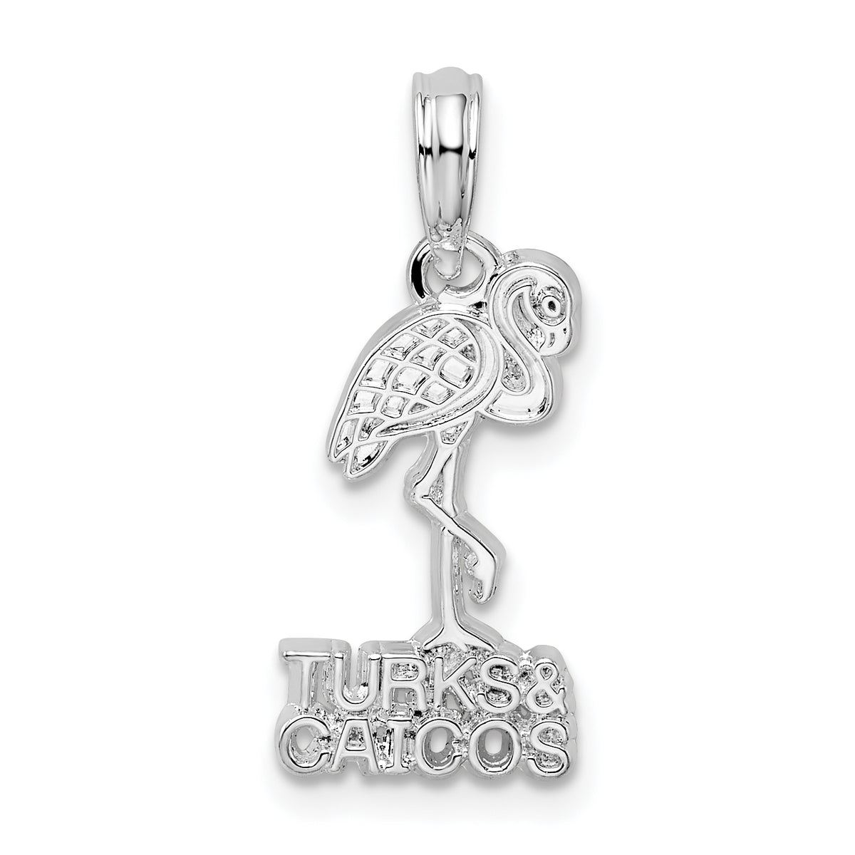 De-Ani Sterling Silver Rhodium-Plated Polished Turks and Caicos Flamingo Pendant