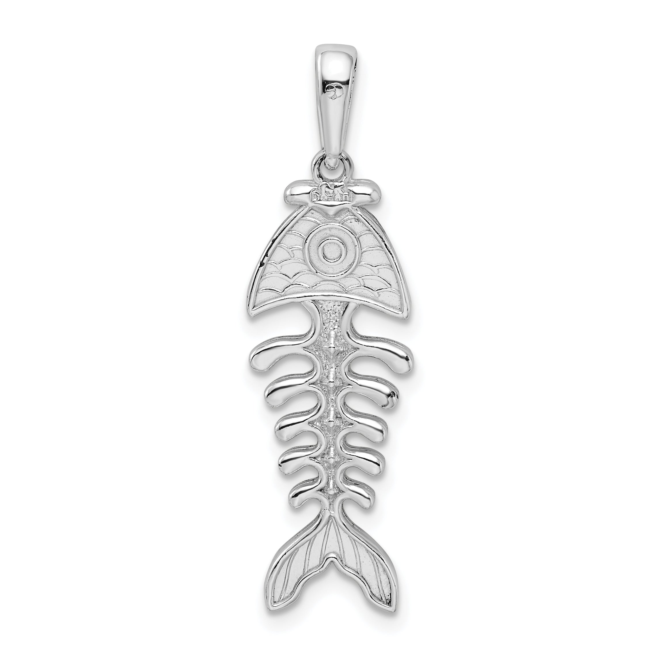 De-Ani Sterling Silver Rhodium-Plated Polished and Textured 3D Fishbone Pendant