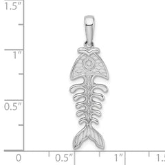 De-Ani Sterling Silver Rhodium-Plated Polished and Textured 3D Fishbone Pendant