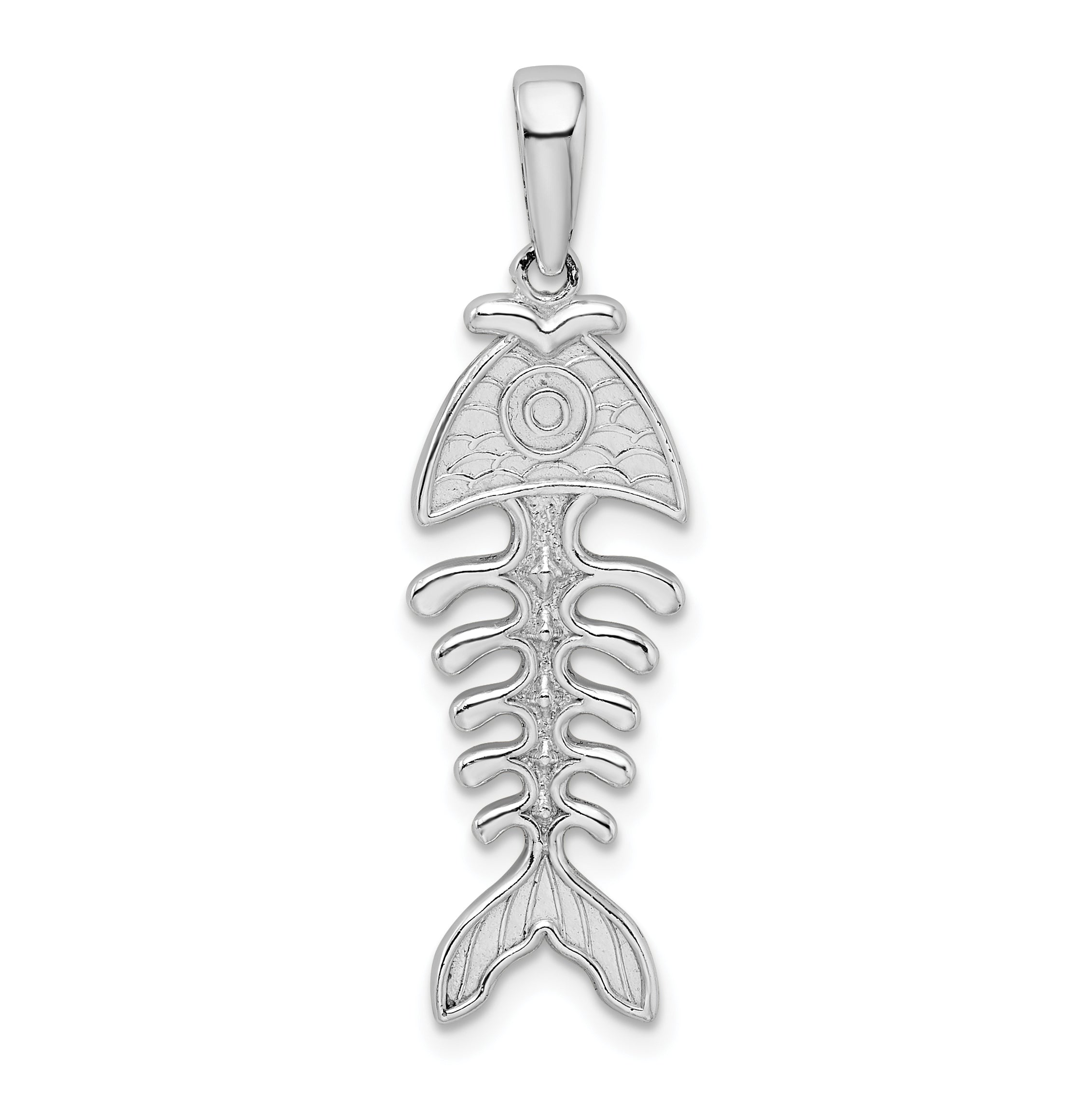 De-Ani Sterling Silver Rhodium-Plated Polished and Textured 3D Fishbone Pendant