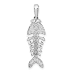 De-Ani Sterling Silver Rhodium-Plated Polished and Textured 3D Fishbone Pendant