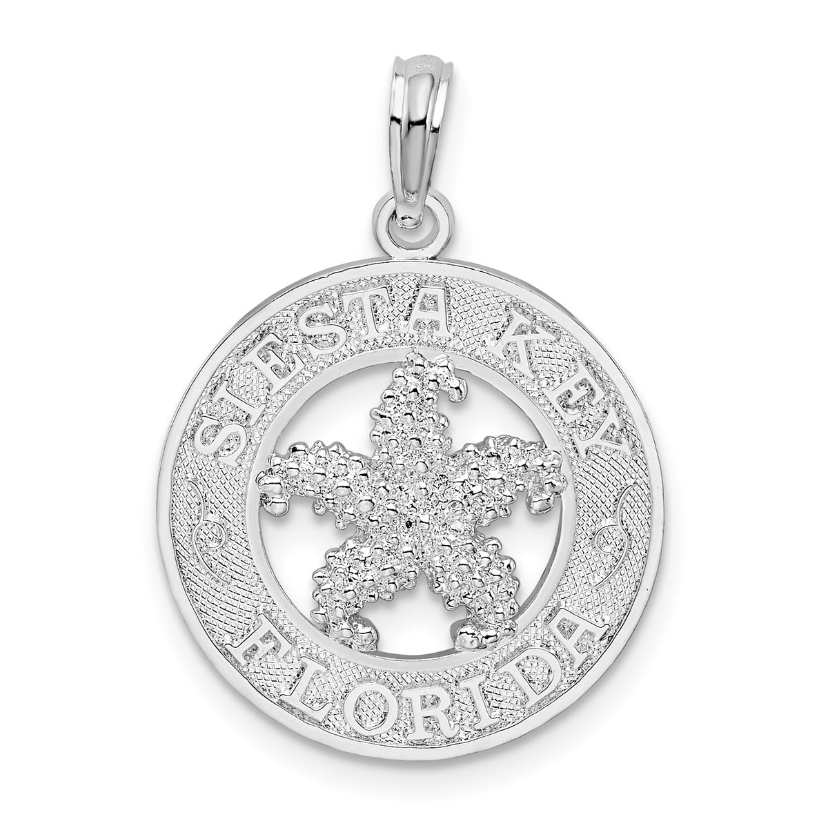 De-Ani Sterling Silver Rhodium-Plated Textured Siesta Key Florida with Starfish Pendant