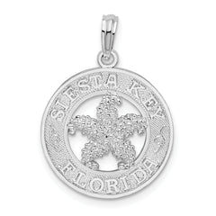 De-Ani Sterling Silver Rhodium-Plated Textured Siesta Key Florida with Starfish Pendant