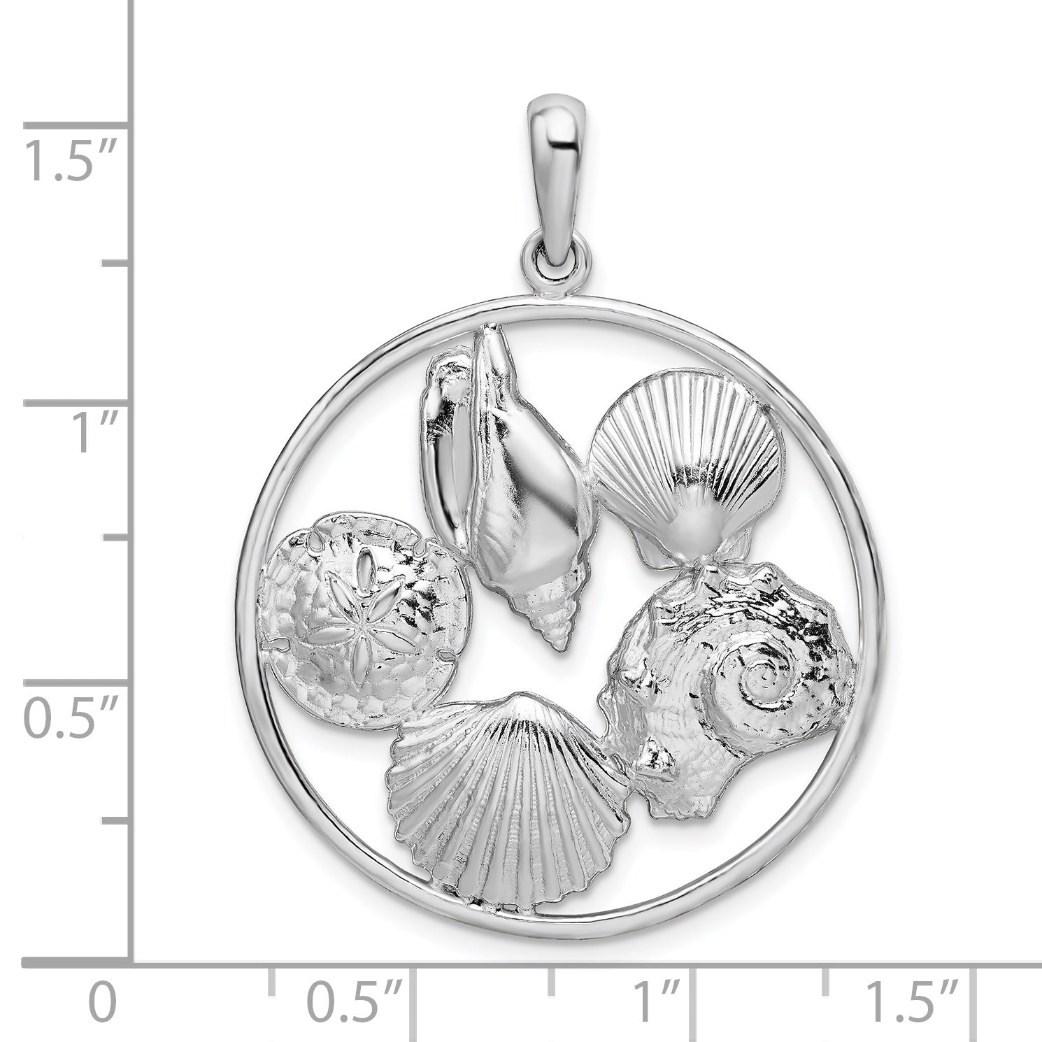 De-Ani Sterling Silver Polished Shells in Circle Pendant