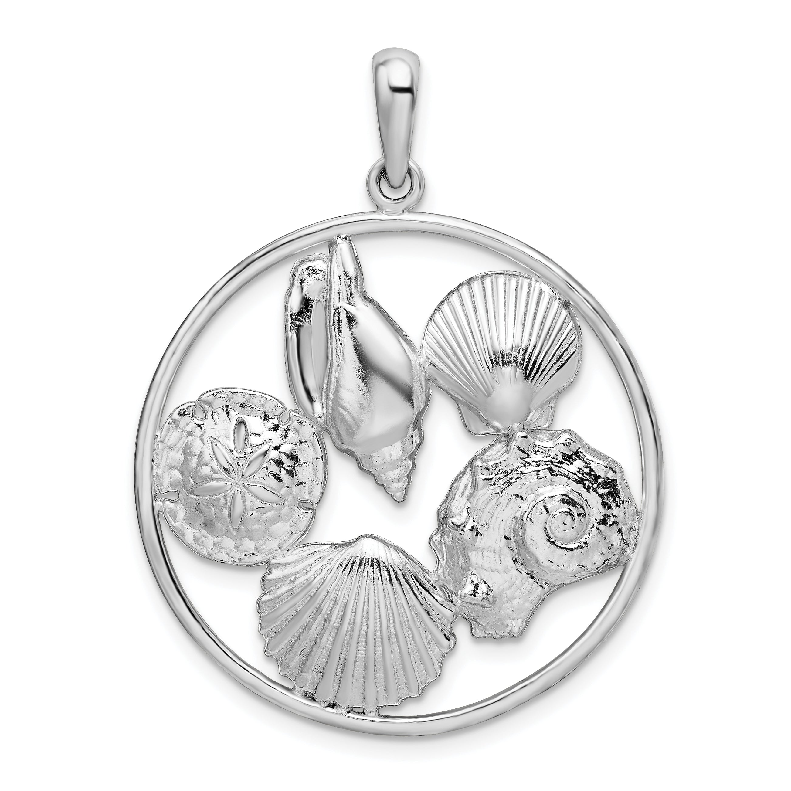 De-Ani Sterling Silver Polished Shells in Circle Pendant