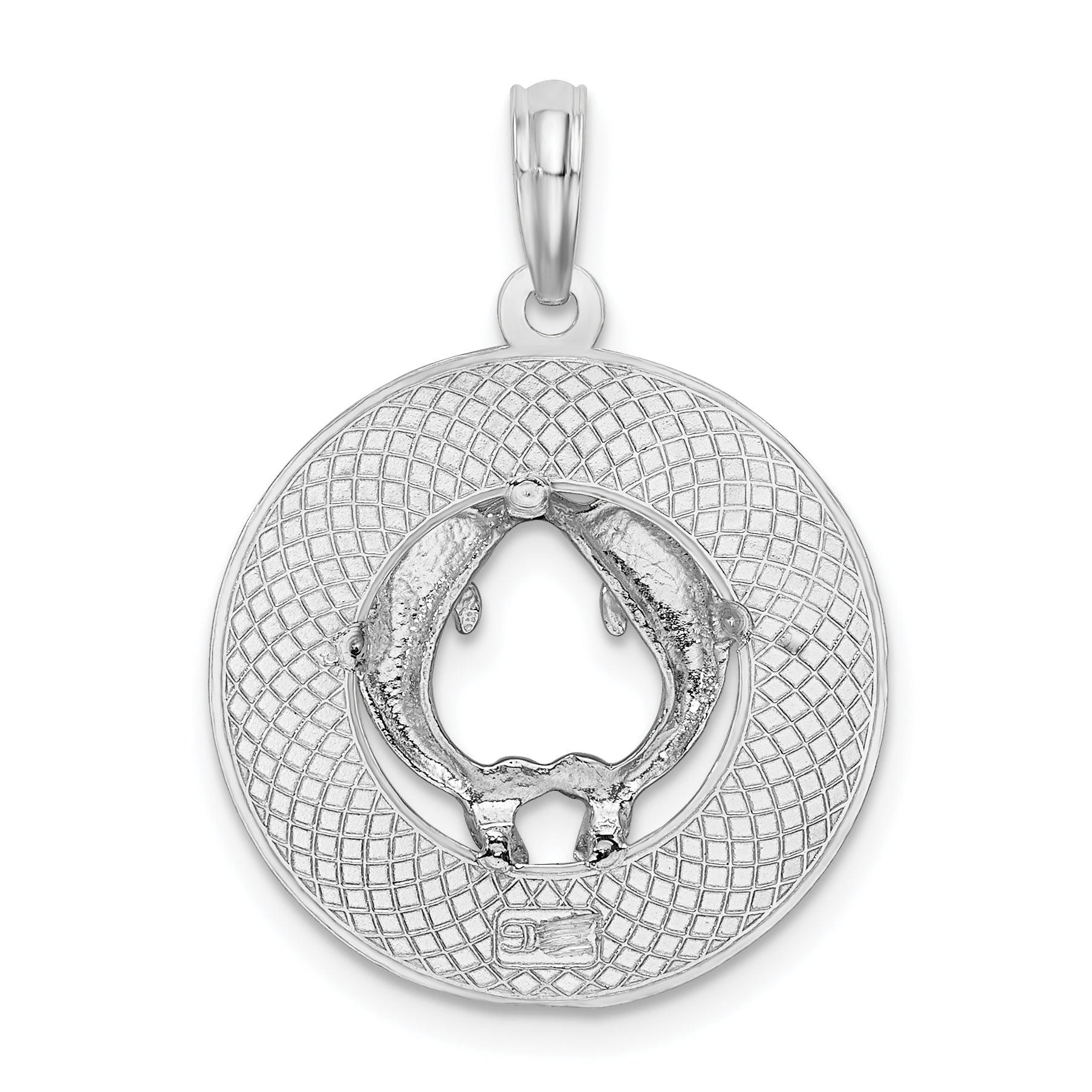 De-Ani Sterling Silver Rhodium-Plated Textured Key West with Dolphins Pendant