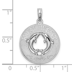 De-Ani Sterling Silver Rhodium-Plated Textured Key West with Dolphins Pendant