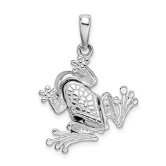 De-Ani Sterling Silver Rhodium-Plated Polished Bug Eyed Frog Pendant