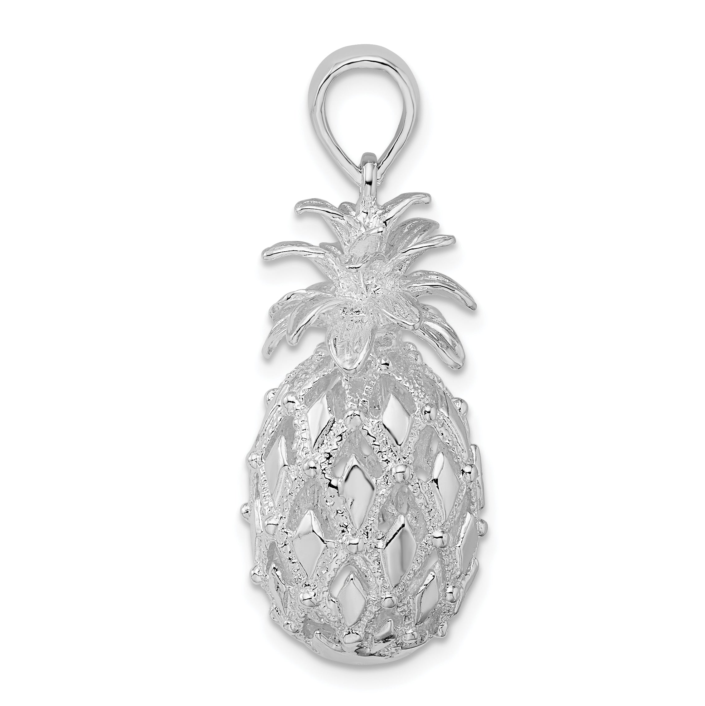 De-Ani Sterling Silver Rhodium-Plated Polished 3D Cut-Out Large Pineapple Pendant