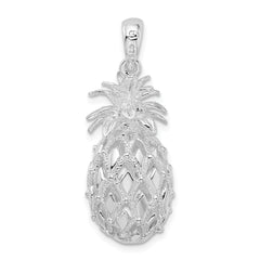 De-Ani Sterling Silver Rhodium-Plated Polished 3D Cut-Out Large Pineapple Pendant