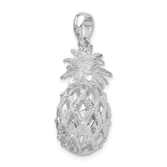 De-Ani Sterling Silver Rhodium-Plated Polished 3D Cut-Out Large Pineapple Pendant