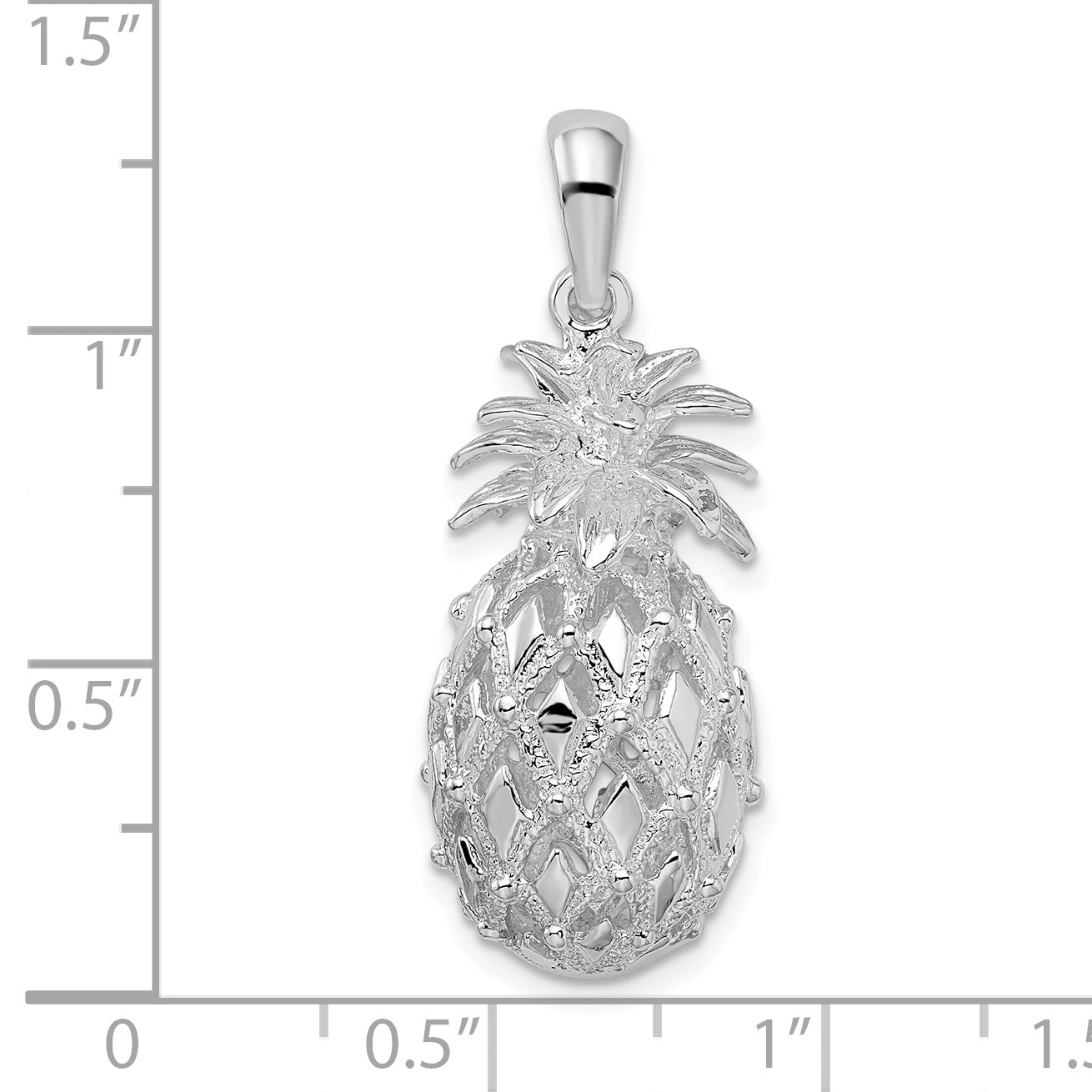 De-Ani Sterling Silver Rhodium-Plated Polished 3D Cut-Out Large Pineapple Pendant