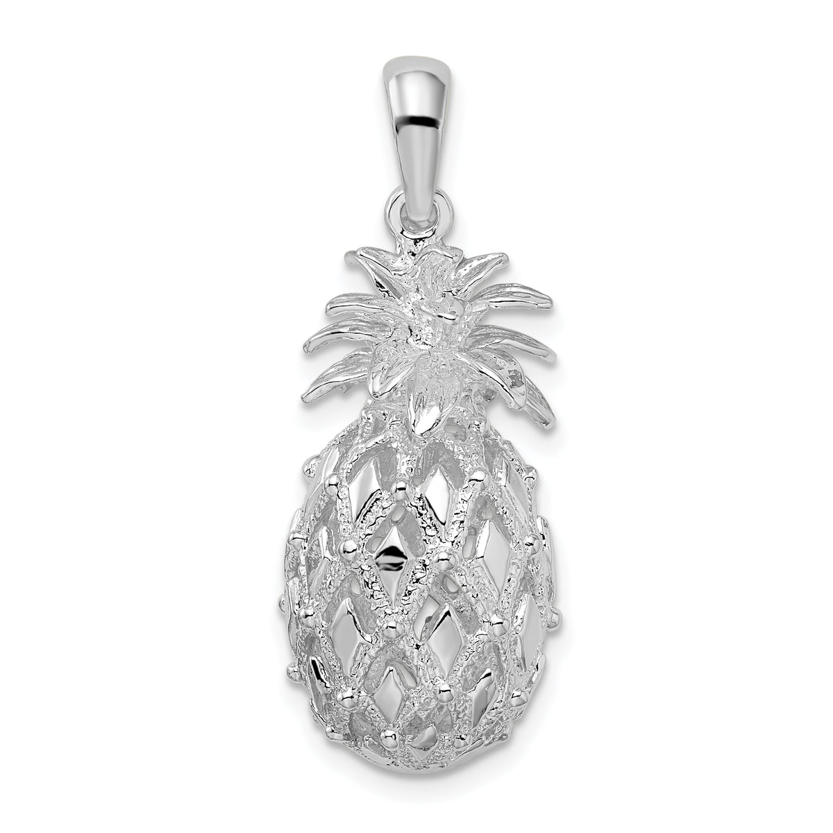 De-Ani Sterling Silver Rhodium-Plated Polished 3D Cut-Out Large Pineapple Pendant