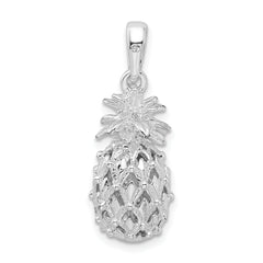 De-Ani Sterling Silver Rhodium-Plated Polished 3D Cut-Out Medium Pineapple Pendant