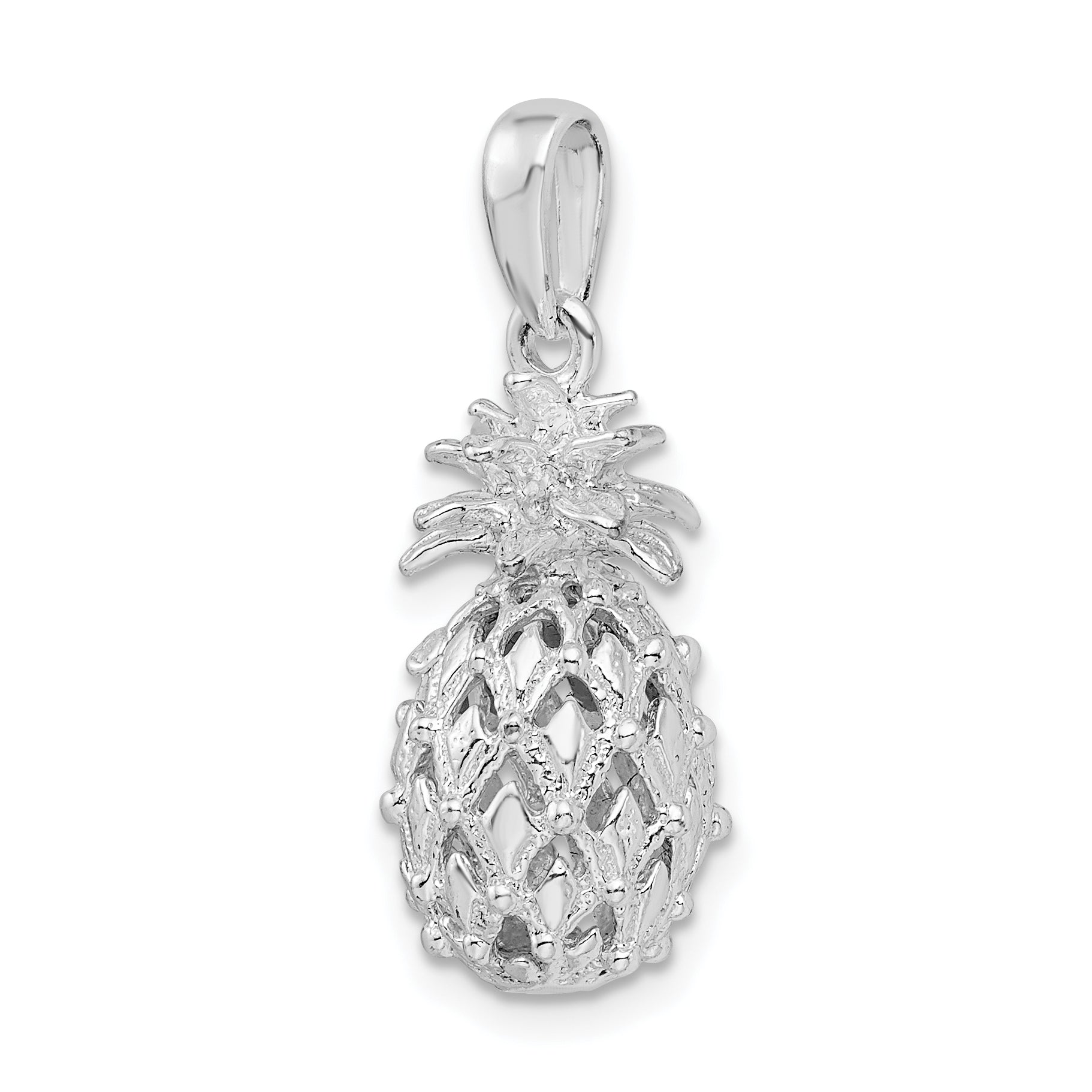 De-Ani Sterling Silver Rhodium-Plated Polished 3D Cut-Out Medium Pineapple Pendant