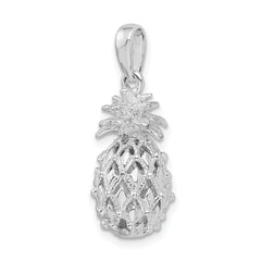 De-Ani Sterling Silver Rhodium-Plated Polished 3D Cut-Out Medium Pineapple Pendant