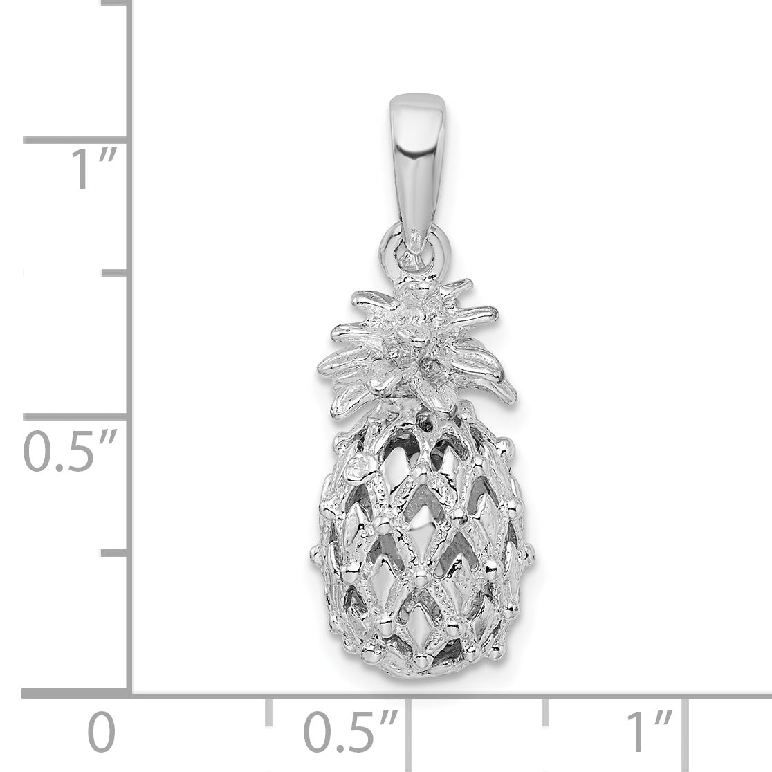 De-Ani Sterling Silver Rhodium-Plated Polished 3D Cut-Out Medium Pineapple Pendant