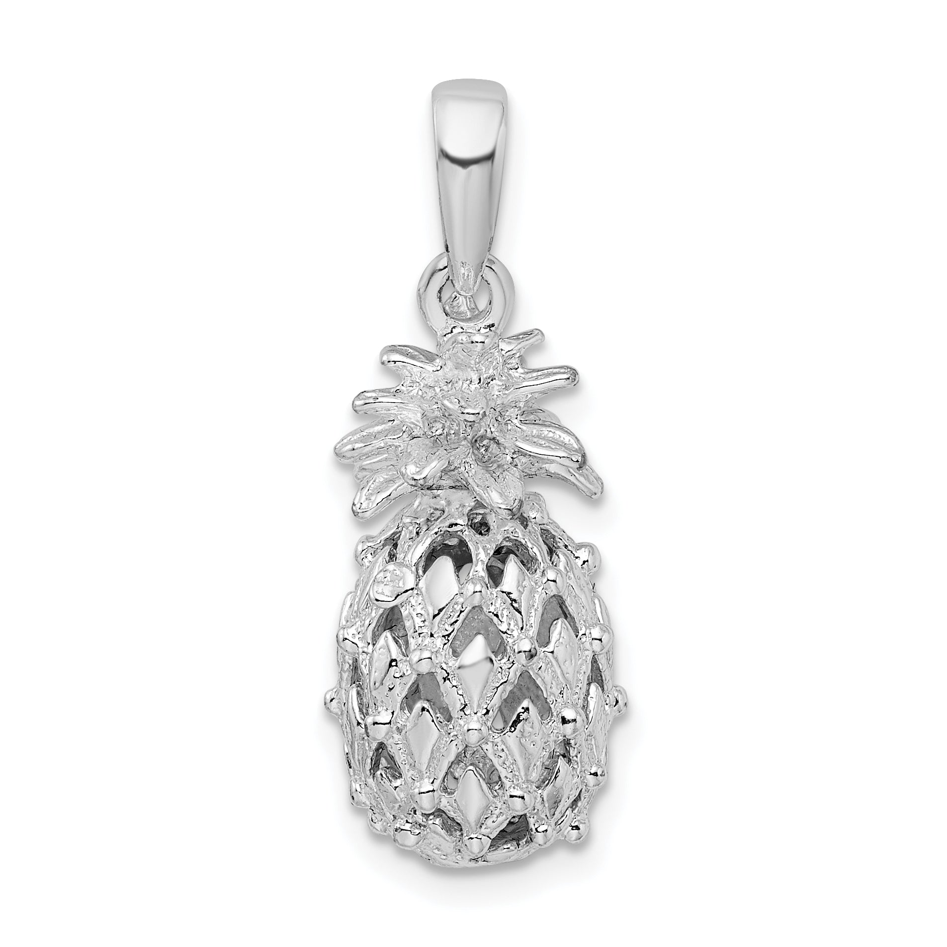 De-Ani Sterling Silver Rhodium-Plated Polished 3D Cut-Out Medium Pineapple Pendant