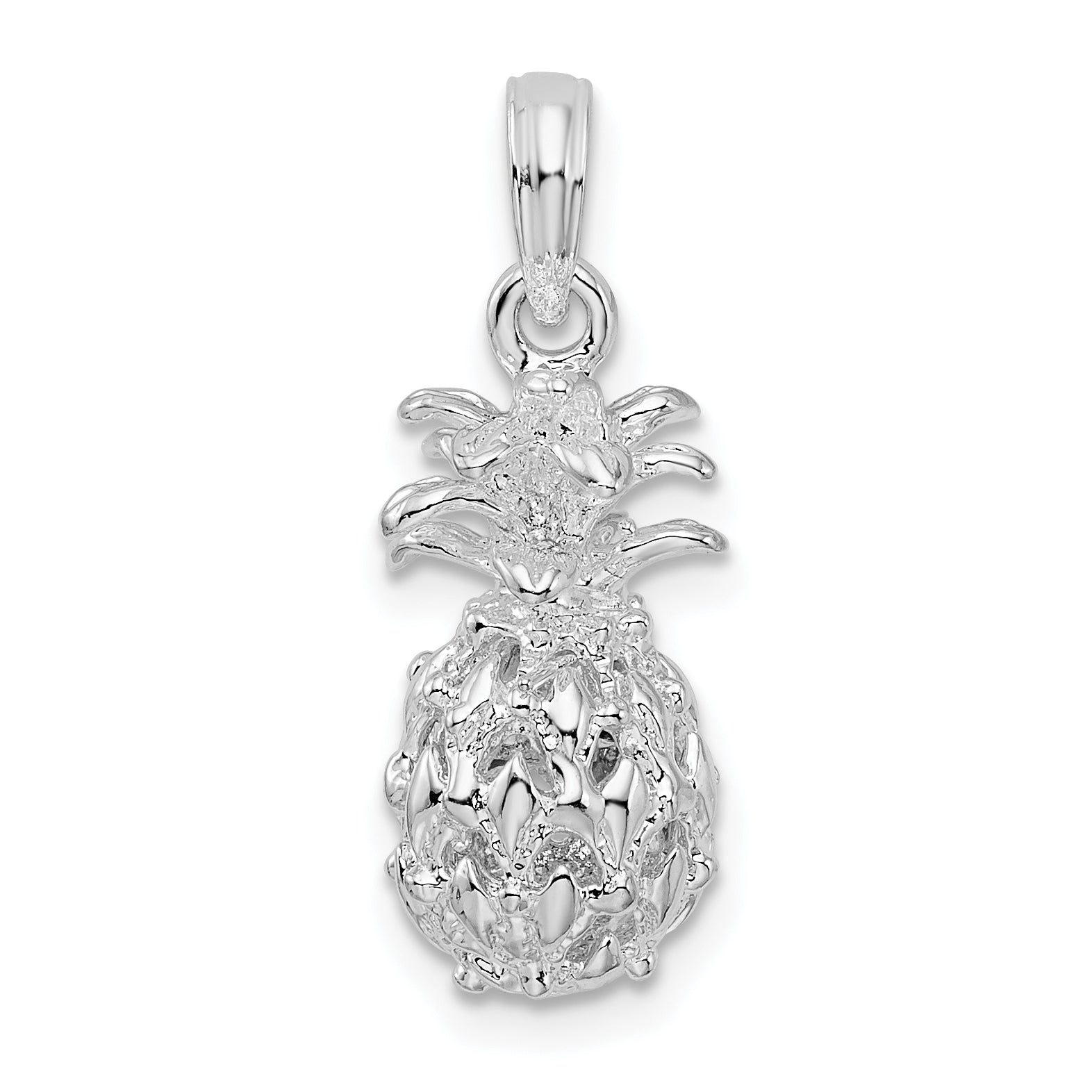 De-Ani Sterling Silver Rhodium-Plated Polished 3D Cut-Out Small Pineapple Pendant