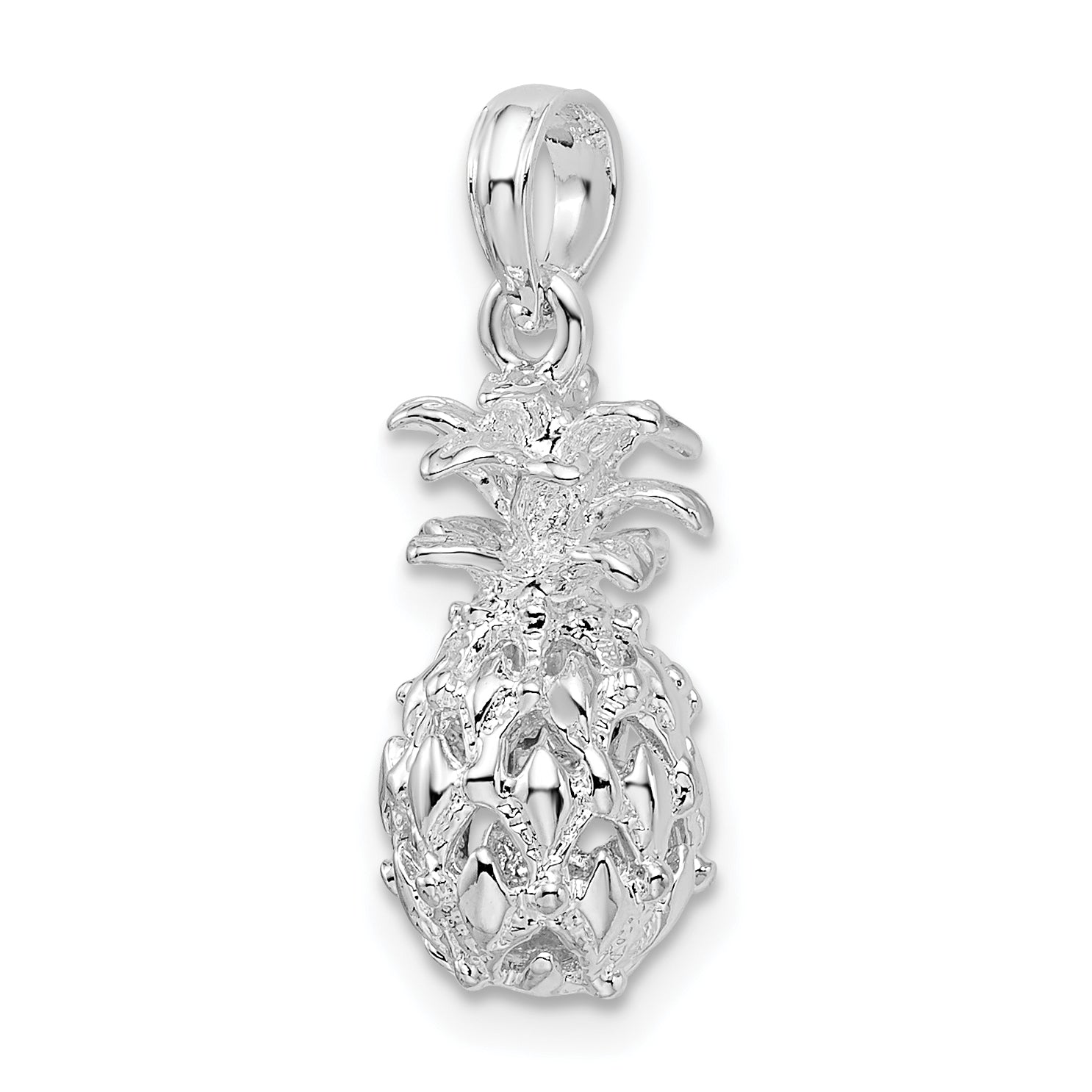 De-Ani Sterling Silver Rhodium-Plated Polished 3D Cut-Out Small Pineapple Pendant