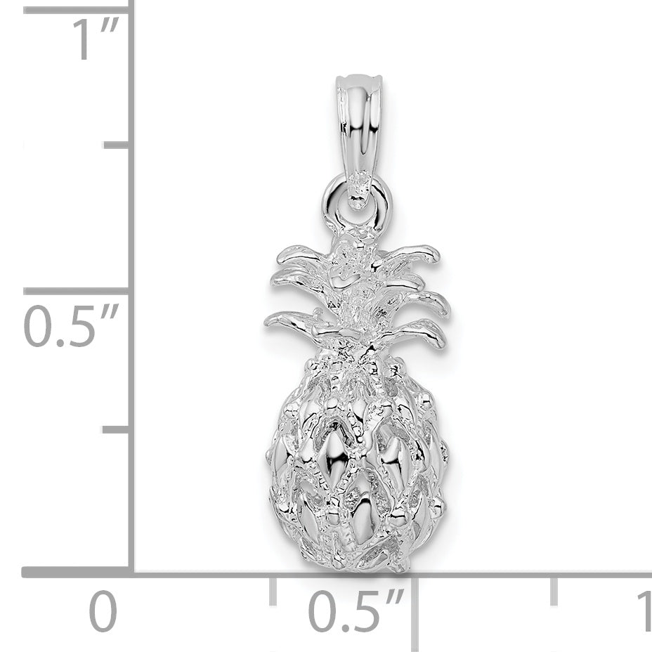 De-Ani Sterling Silver Rhodium-Plated Polished 3D Cut-Out Small Pineapple Pendant