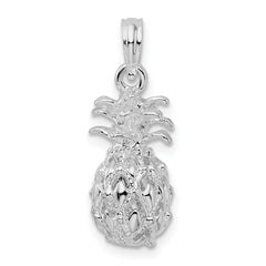 De-Ani Sterling Silver Rhodium-Plated Polished 3D Cut-Out Small Pineapple Pendant