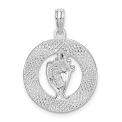 De-Ani Sterling Silver Rhodium-Plated Polished Bahamas Circle with Shell Pendant