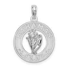 De-Ani Sterling Silver Rhodium-Plated Polished Bahamas Circle with Shell Pendant