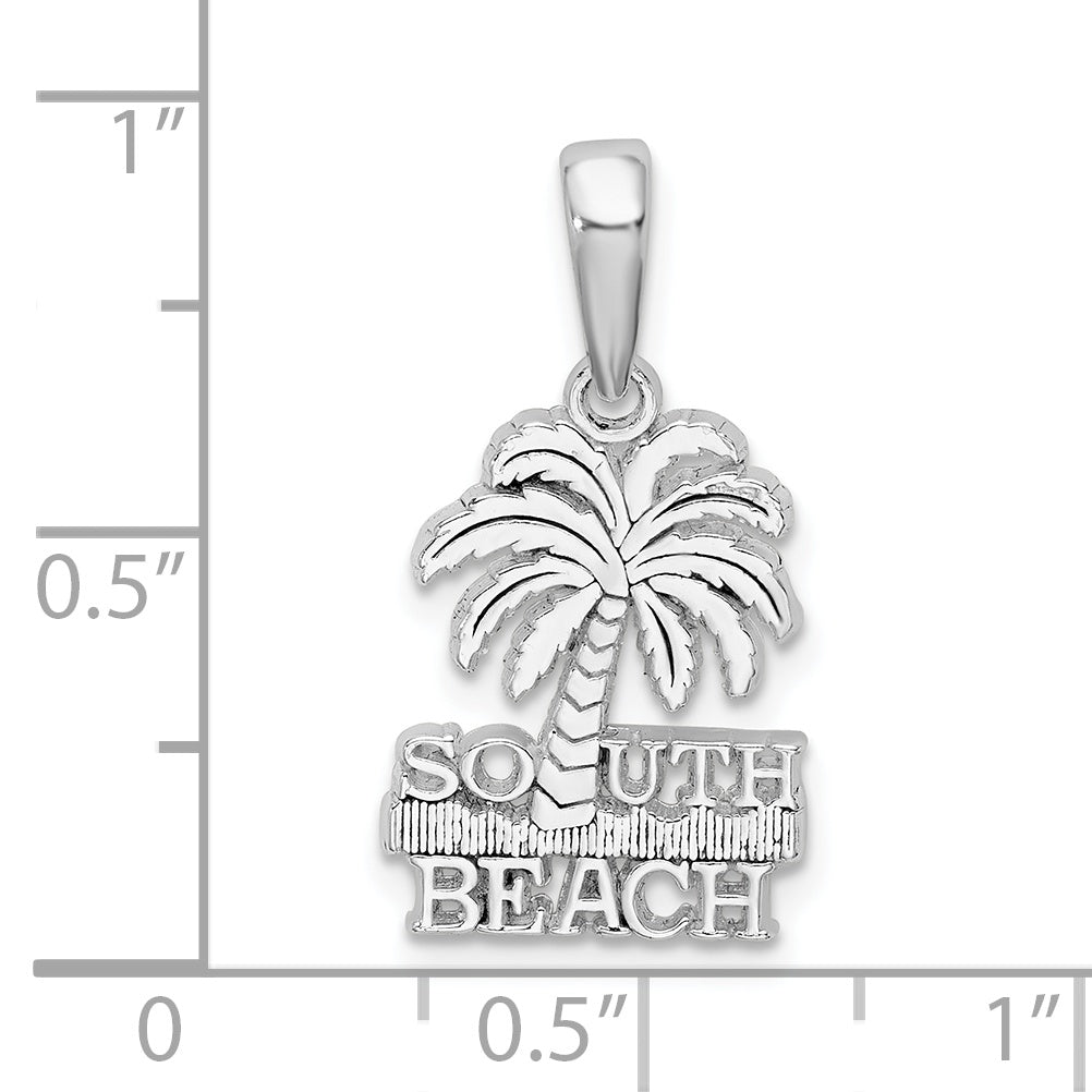 De-Ani Sterling Silver Rhodium-Plated Polished South Beach Palm Tree Pendant