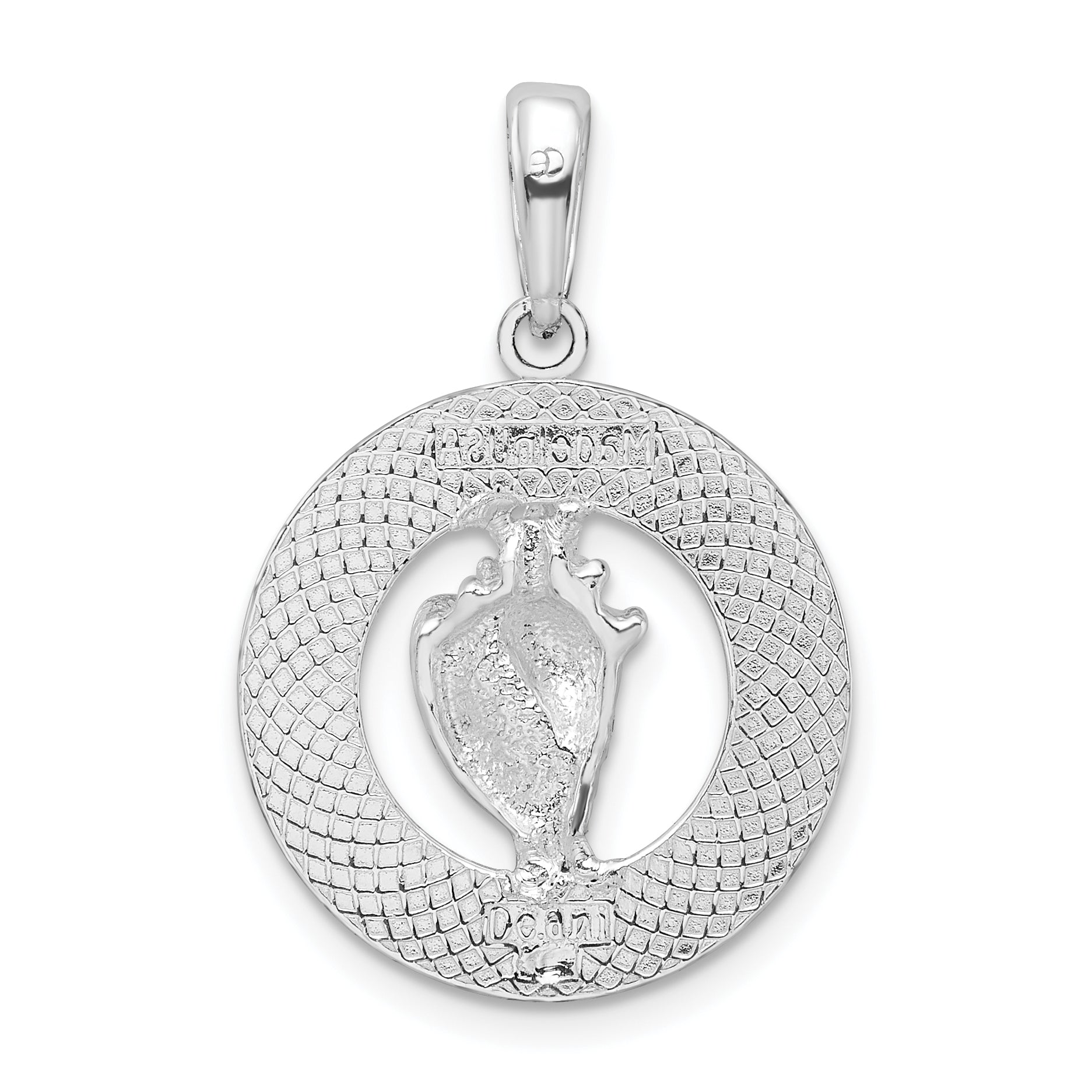 De-Ani Sterling Silver Rhodium-Plated Polished Antigua W.I. Circle Shell Pendant