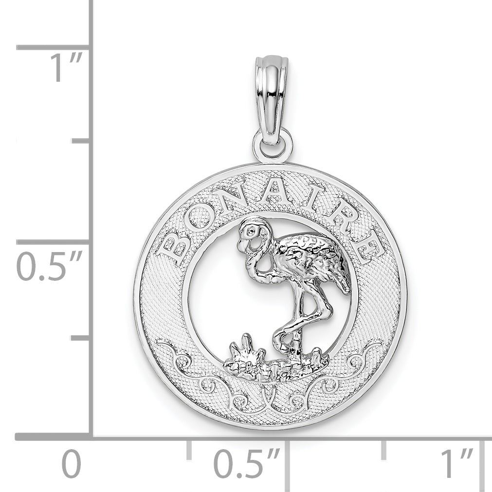 De-Ani Sterling Silver Rhodium-Plated Polished Bonaire Circle Flamingo Pendant