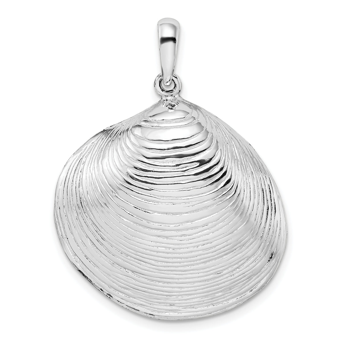 De-Ani Sterling Silver Rhodium-Plated Polished 3D Large Clam Shell Pendant