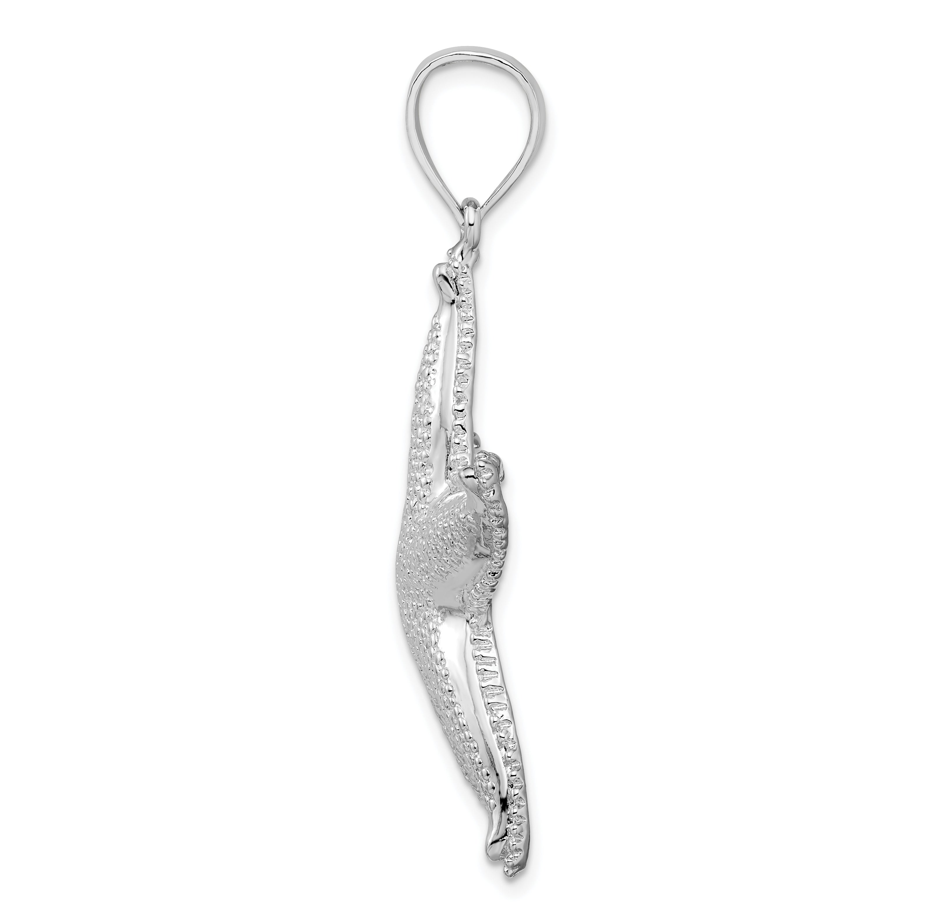 De-Ani Sterling Silver Rhodium-Plated Polished Textured Starfish Pendant