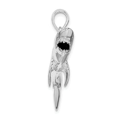 De-Ani Sterling Silver Rhodium-Plated Polished 3D Shark Pendant