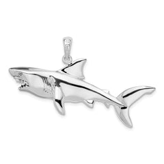 De-Ani Sterling Silver Rhodium-Plated Polished 3D Shark Pendant