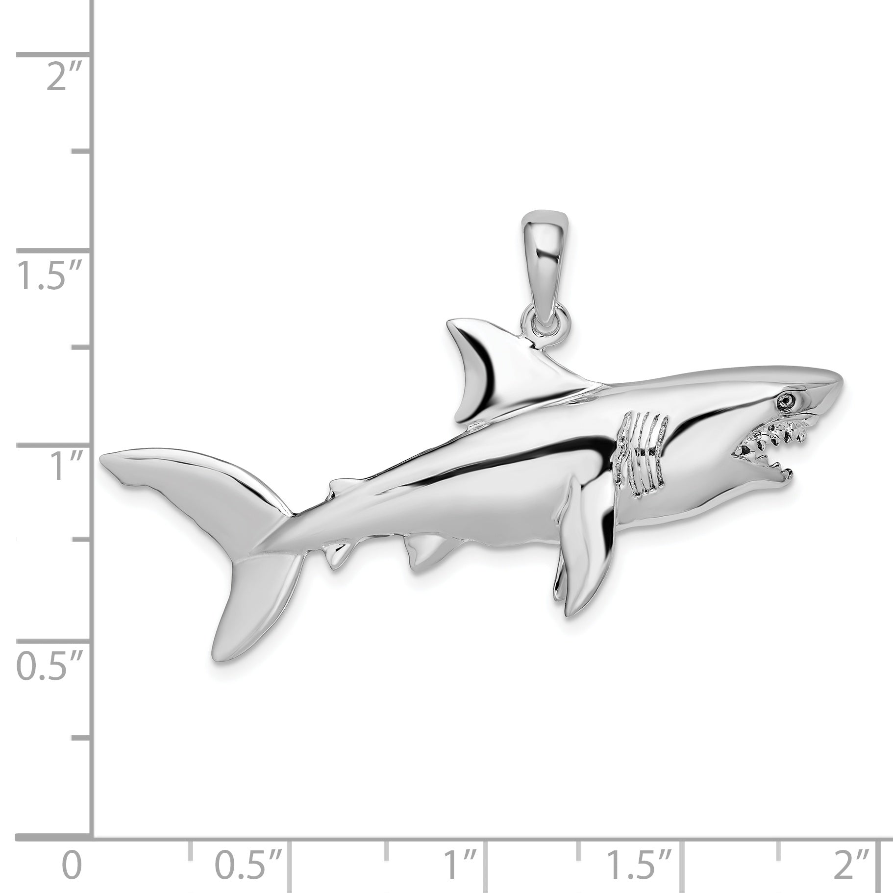 De-Ani Sterling Silver Rhodium-Plated Polished 3D Shark Pendant