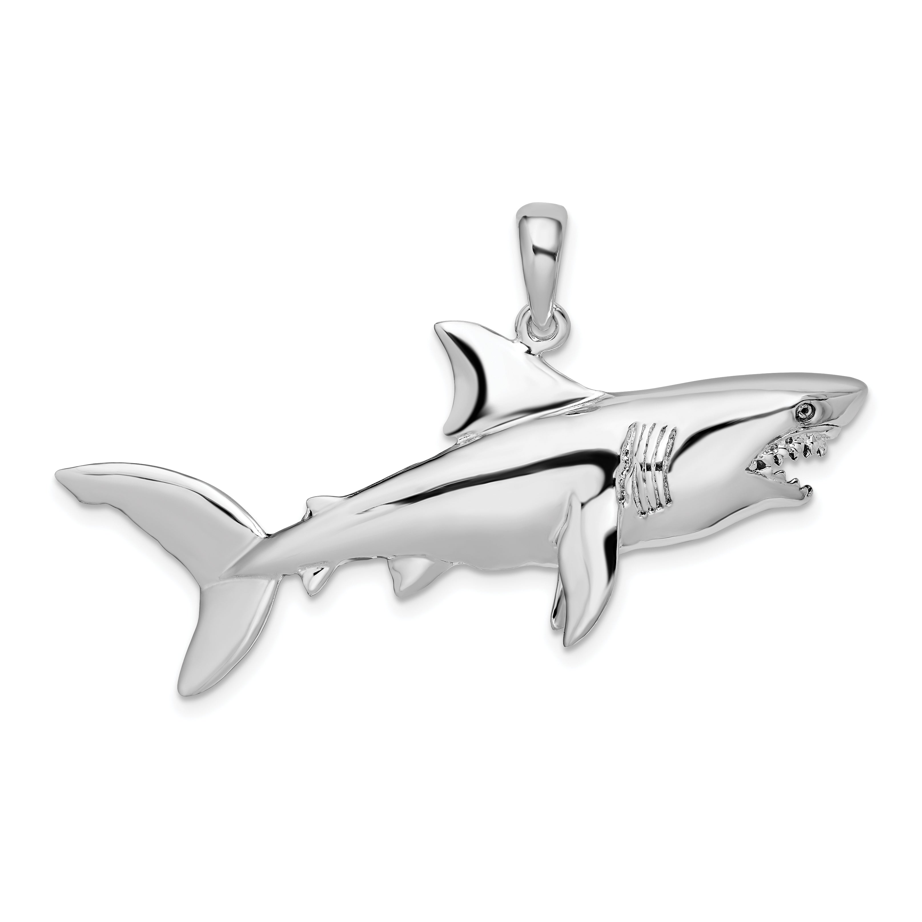 De-Ani Sterling Silver Rhodium-Plated Polished 3D Shark Pendant