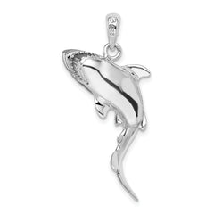 De-Ani Sterling Silver Rhodium-Plated Polished 3D Swimming Shark Pendant