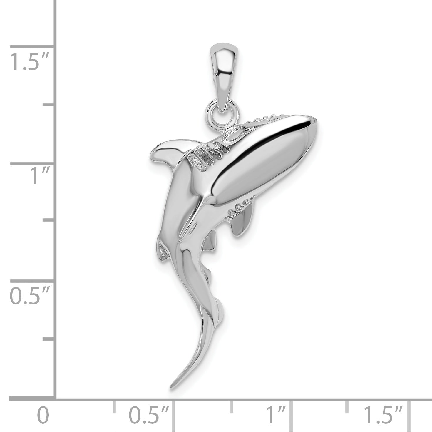 De-Ani Sterling Silver Rhodium-Plated Polished 3D Swimming Shark Pendant