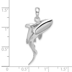 De-Ani Sterling Silver Rhodium-Plated Polished 3D Swimming Shark Pendant