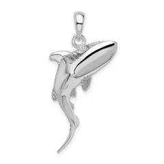 De-Ani Sterling Silver Rhodium-Plated Polished 3D Swimming Shark Pendant