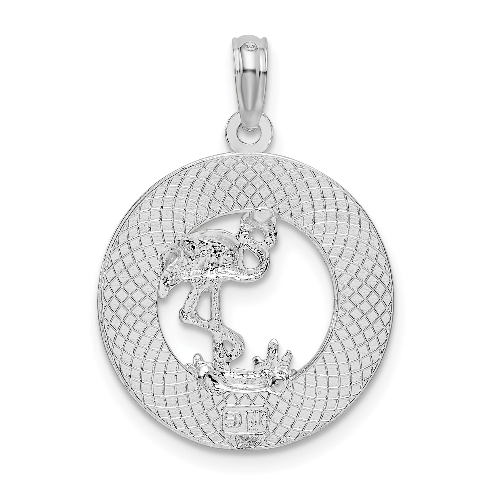 De-Ani Sterling Silver Rhodium-Plated Textured Turks and Caicos with Flamingo Pendant