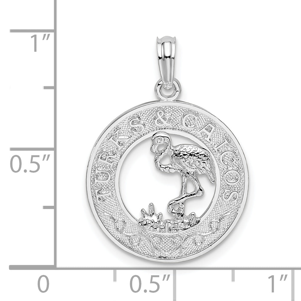 De-Ani Sterling Silver Rhodium-Plated Textured Turks and Caicos with Flamingo Pendant