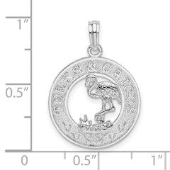 De-Ani Sterling Silver Rhodium-Plated Textured Turks and Caicos with Flamingo Pendant