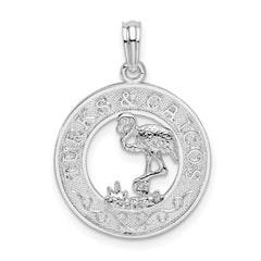 De-Ani Sterling Silver Rhodium-Plated Textured Turks and Caicos with Flamingo Pendant