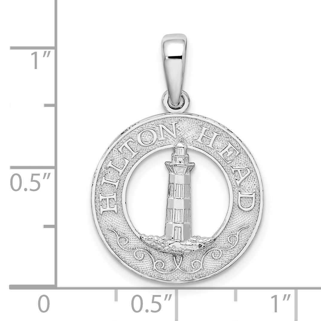 De-Ani Sterling Silver Rhodium-Plated Textured Hilton Head Lighthouse Pendant