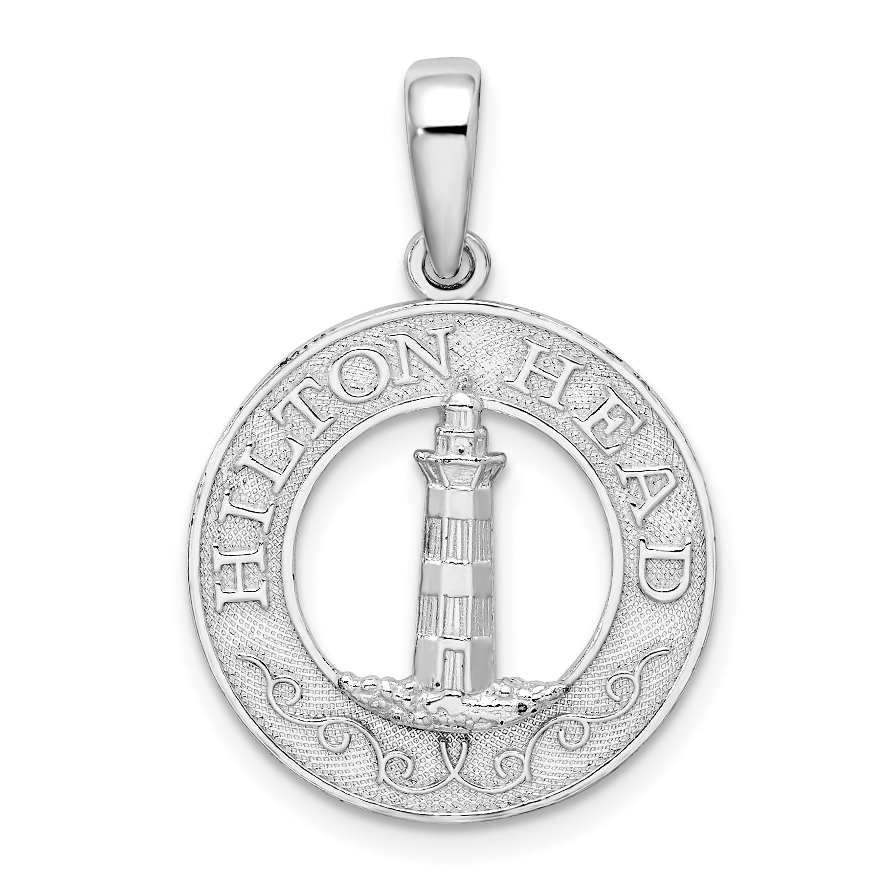 De-Ani Sterling Silver Rhodium-Plated Textured Hilton Head Lighthouse Pendant